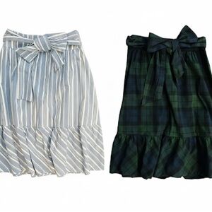 J. Crew Factory Blue Striped and Green Plaid A-Line Skirt Set